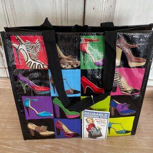 Reusable Handy Tote Bag with Graphic Shoe Design 14 "x14" Snap Closure